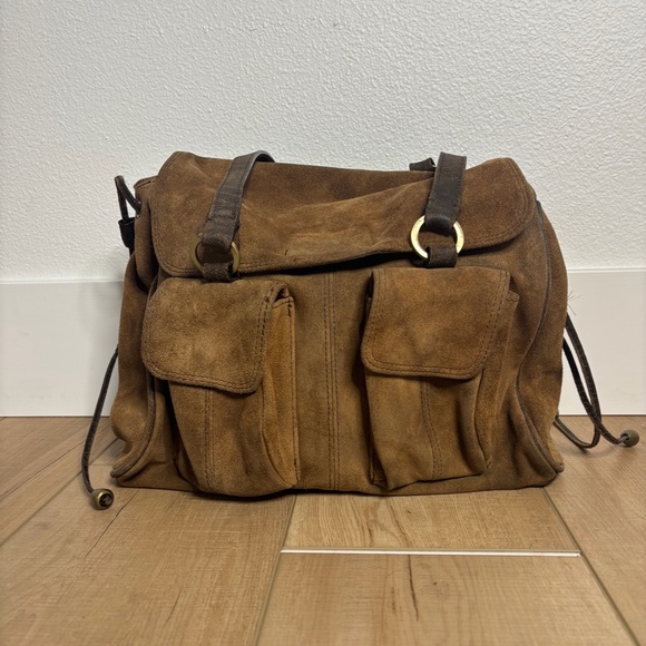 Vintage LATICO NJ USA Genuine Suede Leather Handbag Tote Shoulder Bag Brown - Picture 5 of 8